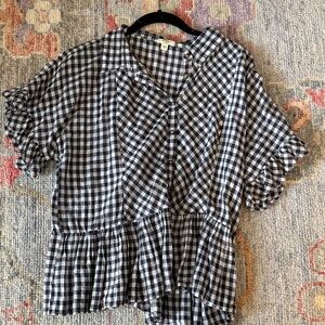 Dylan Small Checkered Ruffle Sleeve Top